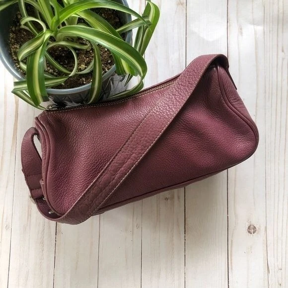 Sigrid Olsen pebbled leather maroon tone baguette purse
