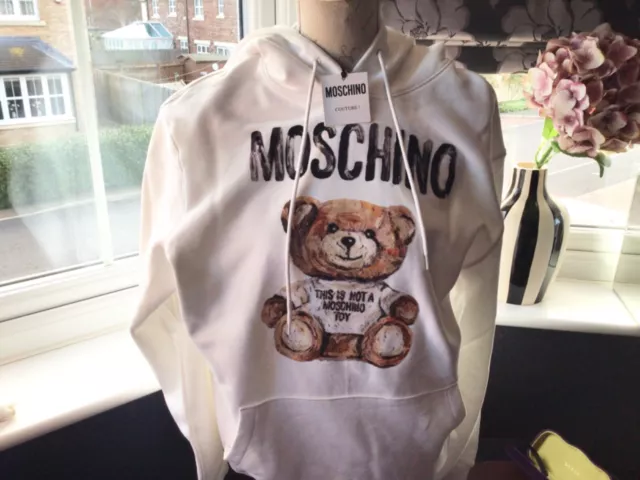 New Ladies & Men White Moschino couture Teddy Bear Oversized Hoodie Top.