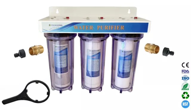 3 Stage HMA Water Filter System with Hosepipe Fittings 10" Heavy Metal Reduction