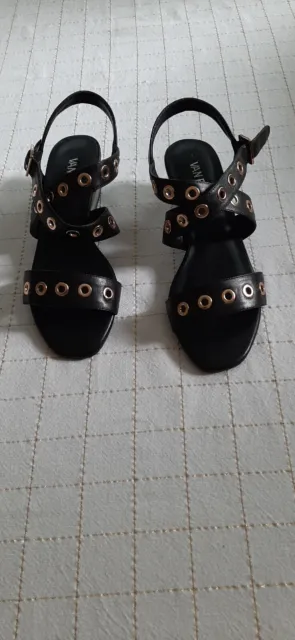 Vaneli women's black leather eyelet ,heel pump sandals, size 8.5 W