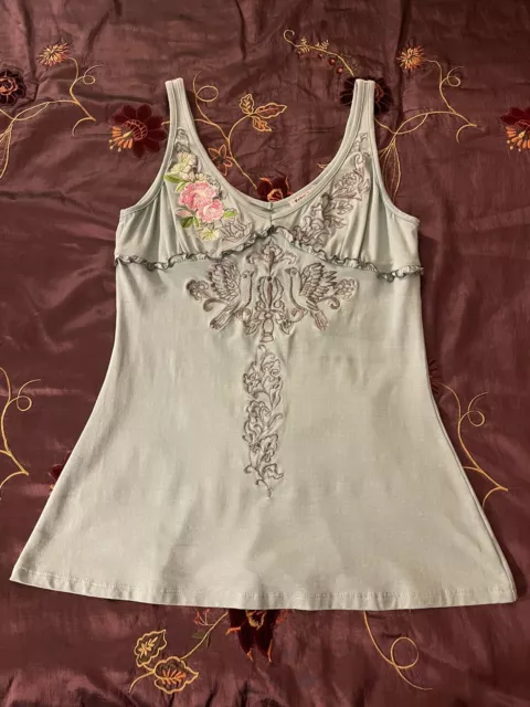 Krista Lee Tank Top Pretty Embroidered Teal Size M