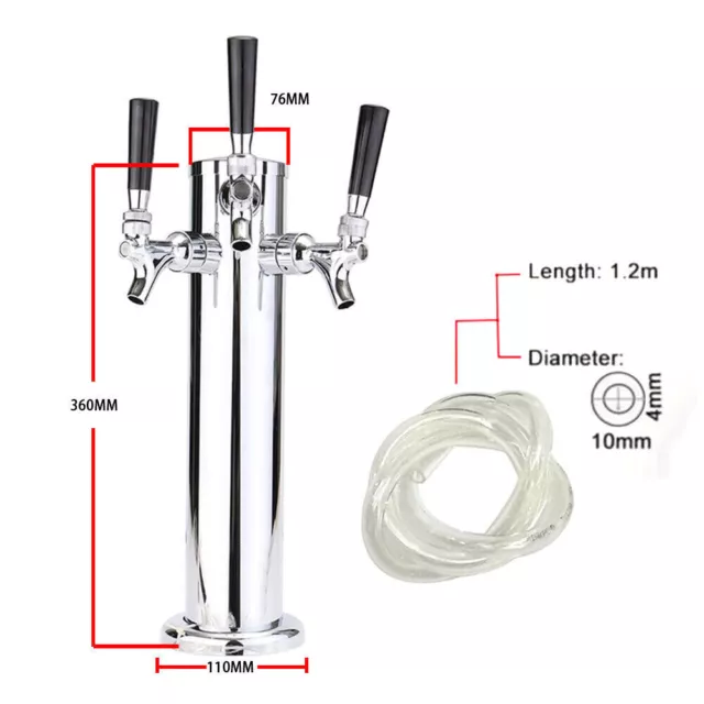 Draft Beer Tower 3 Tap Triple Faucet Beer Dispenser Stainless Steel Homebrew Bar 3