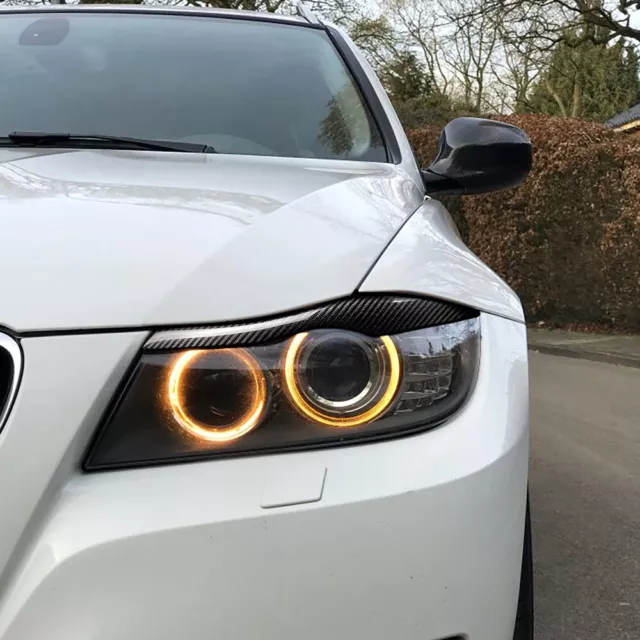 For BMW E90 E91 4DR 2005-2018 2PCS Real Carbon Fiber Head Light Eyelid Eyebrow 3