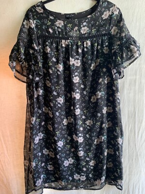 Kate and Lily NWT black floral lazer cut shift dress size 14