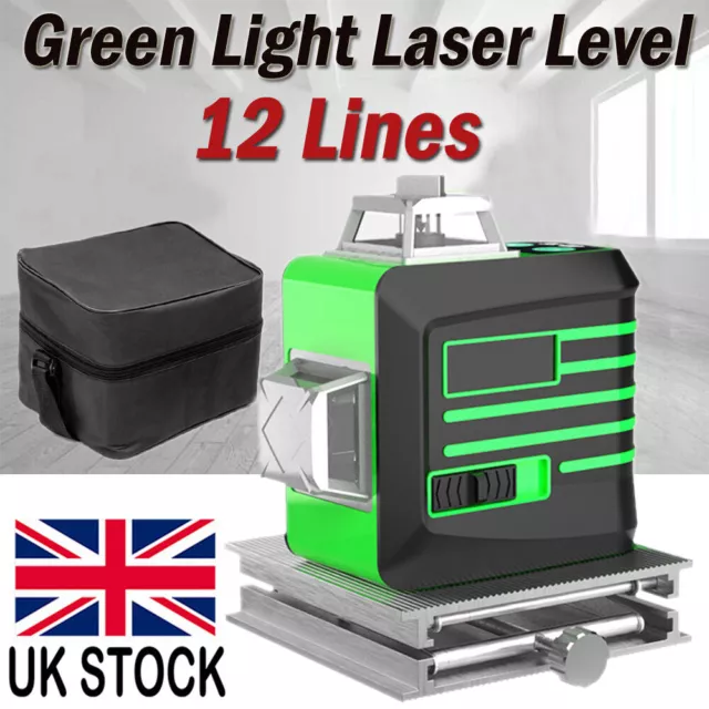 12 Line Laser Level Green Self Leveling 3D 360° Rotary Cross Measure Tools Kit