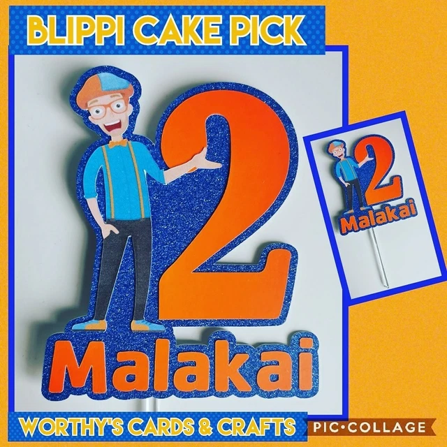 BLIPPI PERSONALISED TRACTOR Card Cake Topper HAPPY BIRTHDAY Any Name