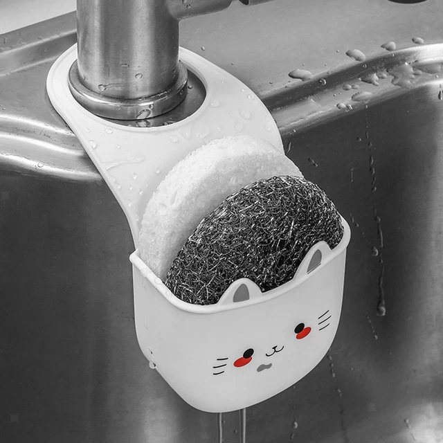 Support Éponge Cuisine Tinkber Blanc - Porte-Éponge Adhésif Évier Facile à Installer