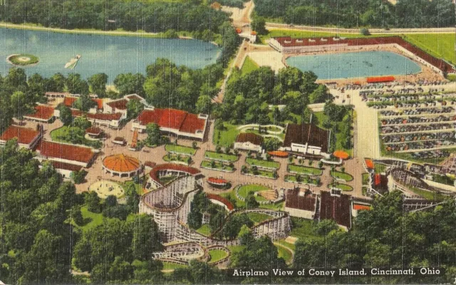Postcard OH Cincinnati Airplane (Aerial) View Coney Island Amusement Park 1949?