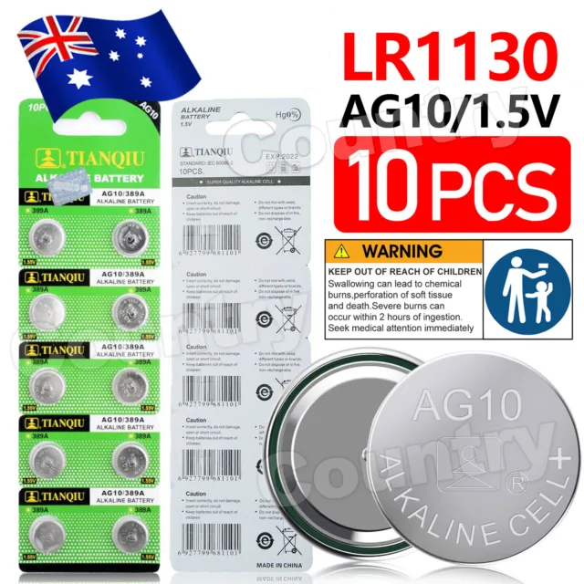 10 x LR1130 Button Battery AG10/189 1.5V Blister Alkaline Batteries AU