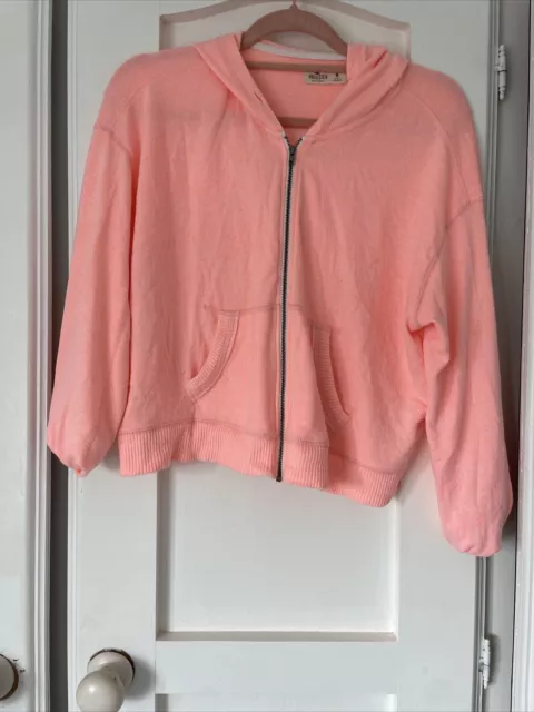 hollister coral zip up hoodie