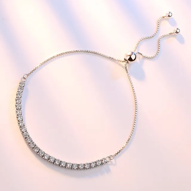 Womens 925 Sterling Silver Shiny Crystal Stone Bracelet Bangle Fashion Jewelry