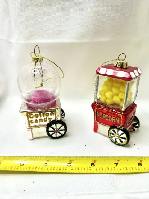 Vintage Christmas Blown Glass Popcorn And Cotton Candy Cart Lot Of 2 So CUTE
