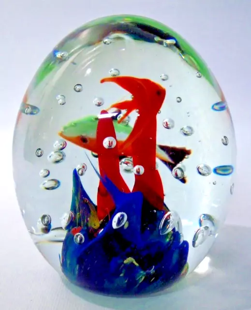 Murano 4" Oval Art Glass Aquarium Seascape with Fish Sculpture Paperweight 2