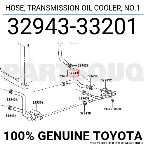 3294333201 GENUINE TOYOTA HOSE, TRANSMISSION OIL COOLER, NO.1 32943
