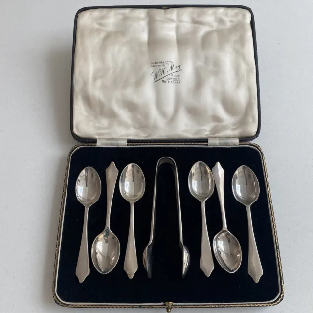 W.H.Mary Set completo di cucchiaini da tè e pinze argento massiccio in argento massiccio - 118 grammi - in scatola
