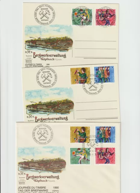 SCHWEIZ  3 BELEGE # TAG der BRIEFMARKE 1990  # ; bitte ansehen