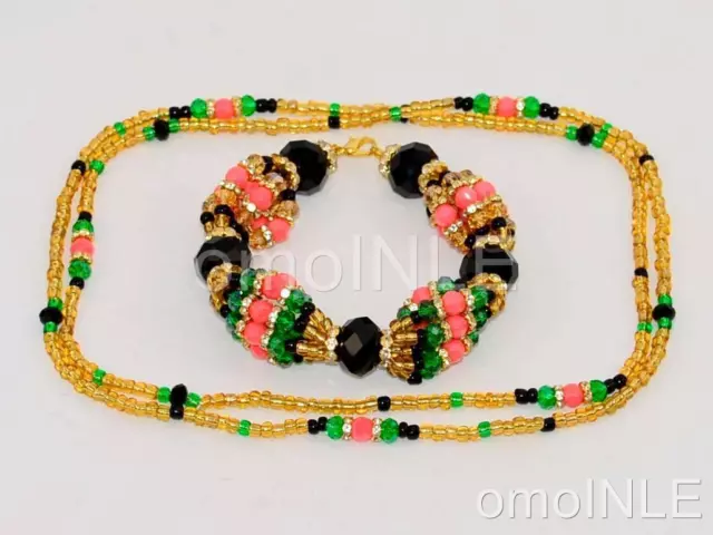 Oshun Ibu Kole 2 Ilde Santeria Ifa Orisha Bracelet & Collar Idde Mazo Glass Bead