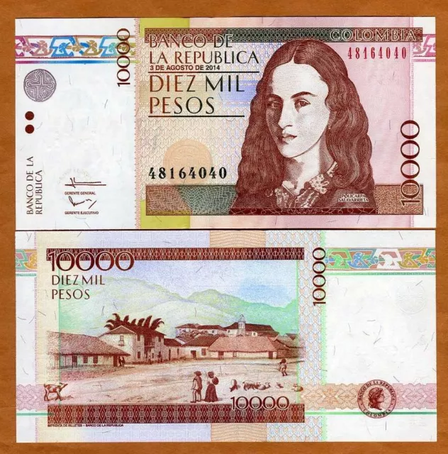 Colombia, 10000 (10,000) Pesos, 2014, P-453y, UNC Policarpa Salavarrieta