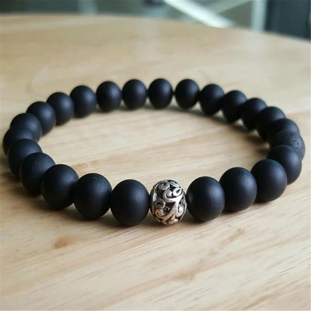 8mm Natural Matte Black Onyx Handmade Mala Bracelet Wrist Spirituality Pray