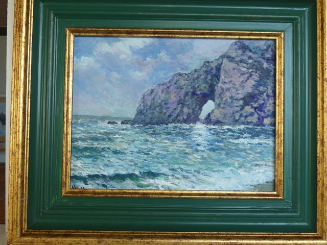 Tableau Huile Sur Toile école Bretonne Marine - Cadre Inclus, Paysage Bord De Mer Bretagne, Signé