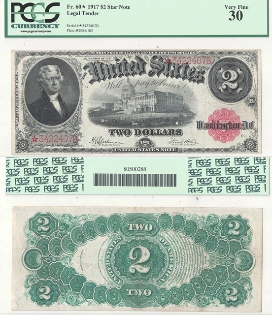 1917 $2 Legal Tender Star Note Fr 60* PCGS Very Fine-30