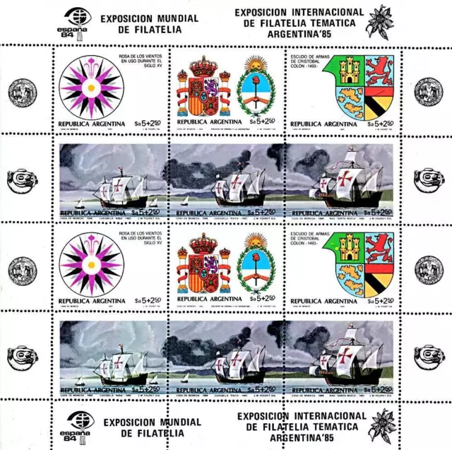 Argentine 1985 Columbus Expédié M/S MNH ( Plié) Explorateurs, Bras