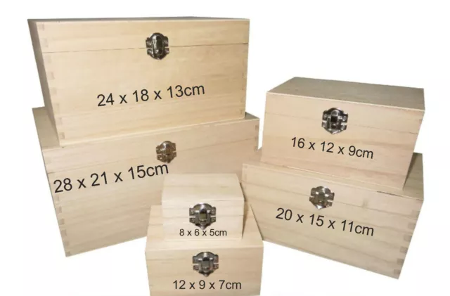 Plain Wooden box - Hinged lid Storage & Christmas Eve Boxes - 6 Sizes Available