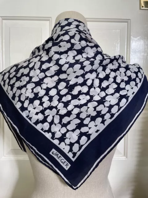 Vintage Jaeger silk scarf navy blue and white hand rolled hems pre owned VGC