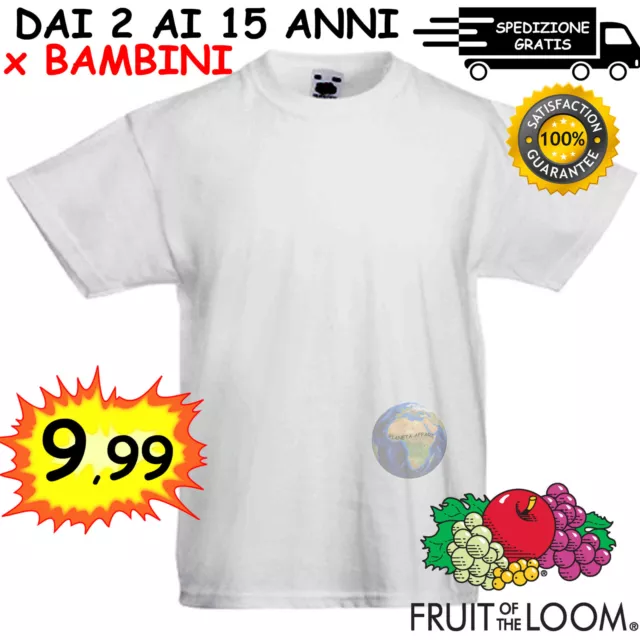 T-SHIRT BIMBO a MANICA CORTA Bianca FRUIT OF THE LOOM da BAMBINI Maglia COTONE