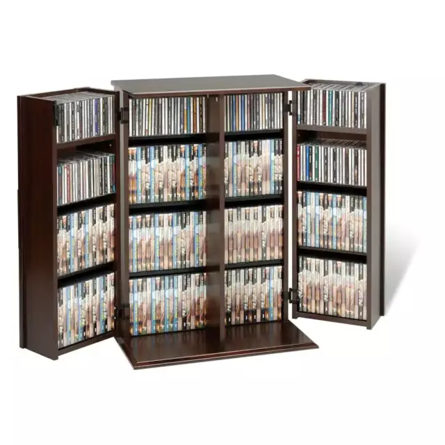 Locking Media Storage Cabinet Espresso Adjustable Shelves CD DVD Discs VHS