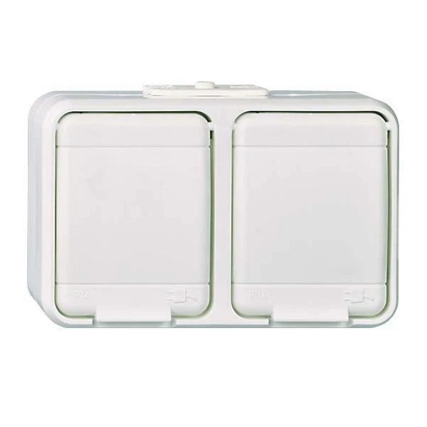 Elso socket 2-fold AP 445404 IP44 couvrir les prises de courant blanc pur