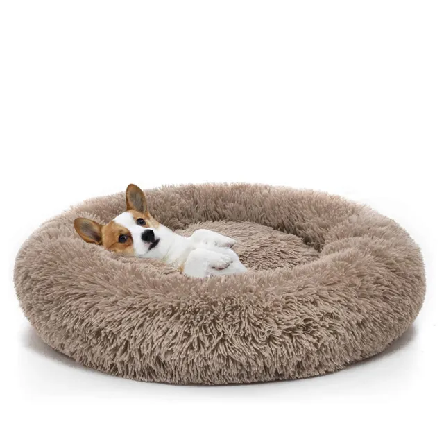 Premium Donut Plush Pet Dog Cat Bed Fluffy Soft Warm Calming Bed Sleeping Nest 6