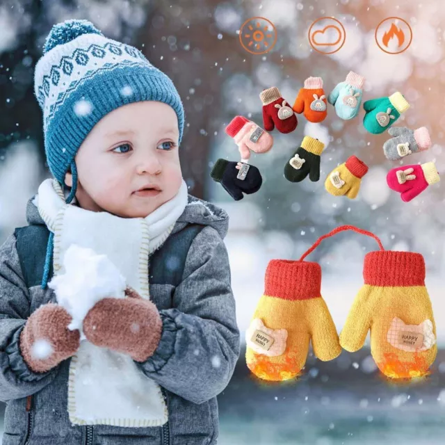 Toddler Boys Children Infant Thickened Warm Mittens Baby Mittens Knitted Gloves
