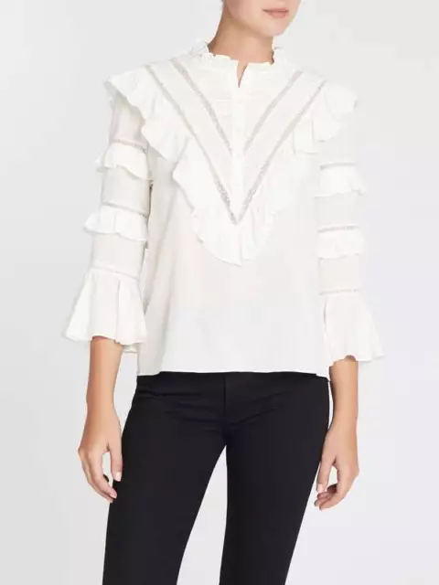WOMEN'S REBECCA TAYLOR Ivory Ruffle Long Sleeve Button Up Blouse Top ...