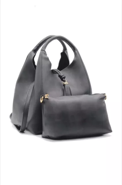 Sac a Main Femmes Noir Bandoulière Epaule Fourre Tout + 1 Pochette PU Cuir