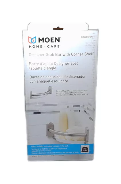 MOEN Home Care 9 in. x 1 in. Screw Grab Bar with Corner Shelf in Brushed Nickel