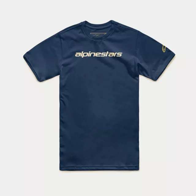 Alpinestars Linear Wordmark Tee T-Shirt Navy/Stone AS1272020712873 Size Small