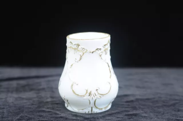 Antique . Victorian Opal Glass Milk Glass Gold Painted Decorated EAPG Glass Vase