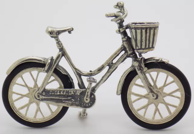 Vintage Italian Handmade Genuine Silver Dollhouse Bicycle w/t Basket Miniature
