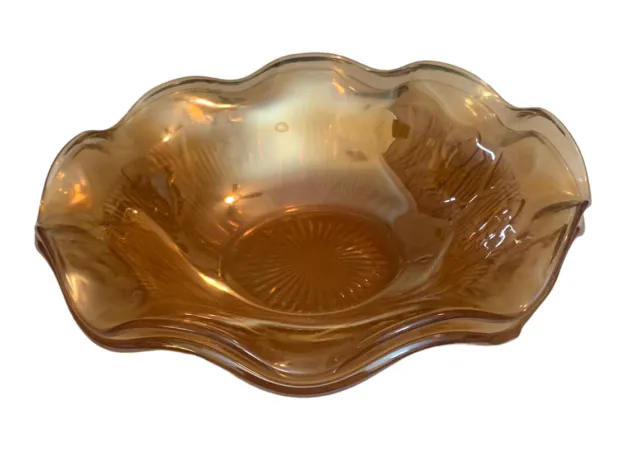 Jeanette Carnival Glass Bowl Marigold Iris Herringbone 9.5" Vintage Lot Of 2