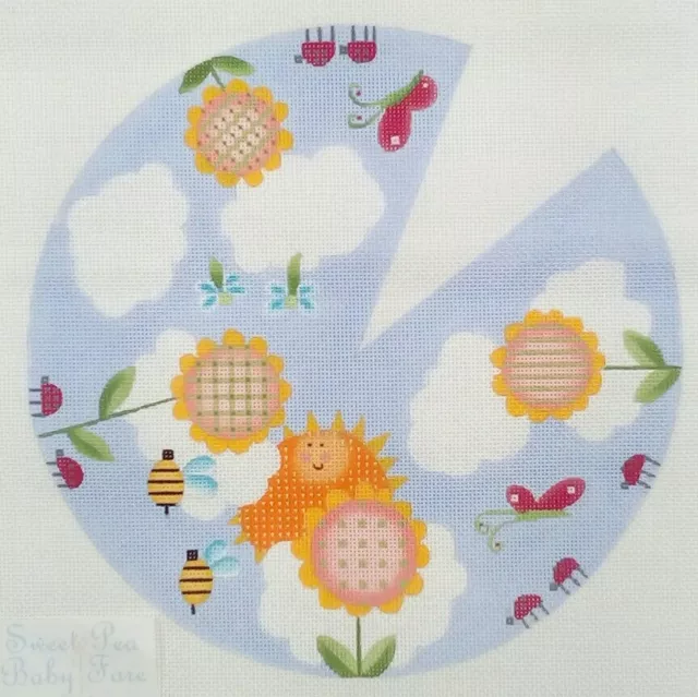 Melissa Shirley HP needlepoint NURSERY MOBILE top 600 Sweet Pea Baby 12"d 13m