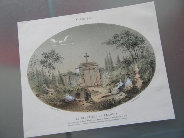 Litografía 1850 El Cementerio De Clamart Le Vieux Paris