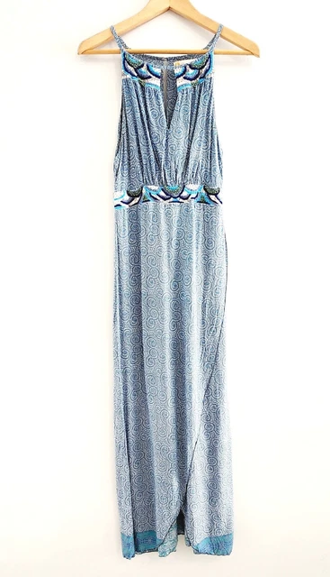 D'Code Maxi Dress Women Size M Blue Sleeveless Wrap Button Lightweight