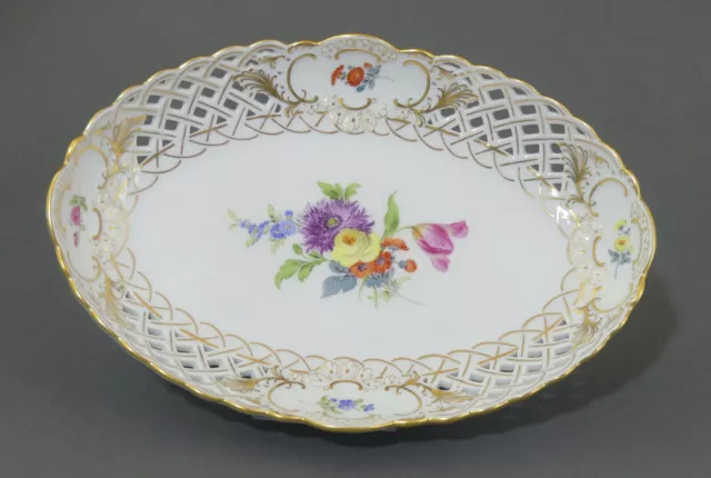 ⚔ Meissen ovale Durchbruchschale  22,6 cm Schale Bowl Blumen Bukett 1.Wahl TOP