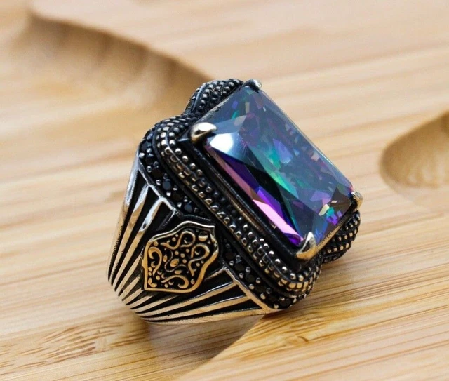 Bague pour homme en topaze mystique faite à la main en argent 925k créée en...