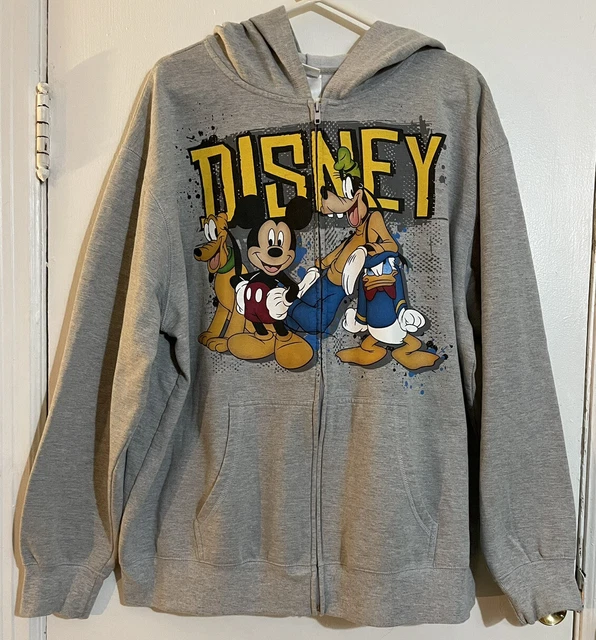 Disney Grey Zip Up Hoodie Sweatshirt Pluto Mickey Goofy Donald Duck - XL
