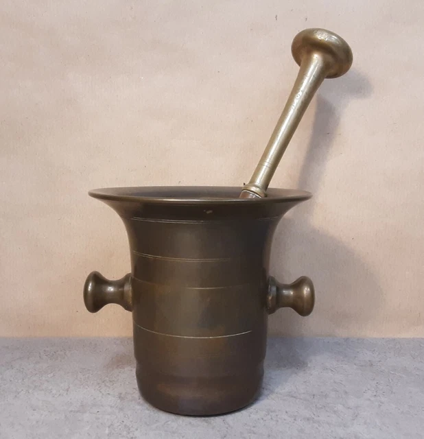 Großer, antiker MÖRSER & PISTILL, STÖßEL, massiv MESSING, BRONZE, APOTHEKE