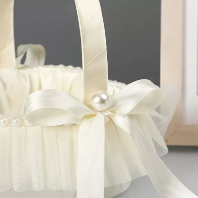 PU, Lace, Cloth Wedding Flower Girl Basket with Pearls Candy Gift Basket