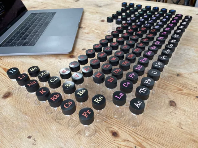 Engraved Set of Vials for Collecting Element Samples from the Periodic Table