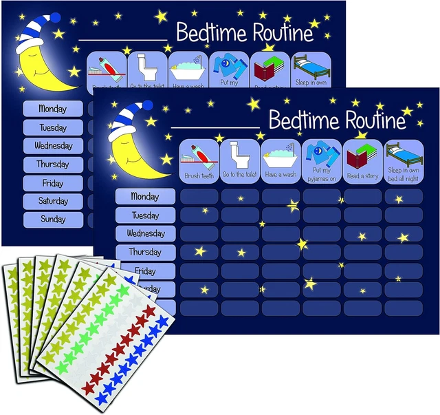 Train Kids Routine CHILDREN'S BEDTIME ROUTINE Chart Reward Chart for Sleep Training Twin ...